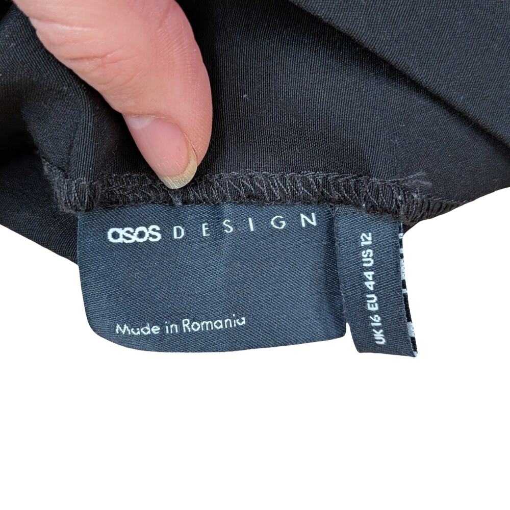 ASOS Black Front Slit Mini Skirt SZ 12 | Mid Rise Knit 90s Y2K Minimalist - Picture 8 of 9